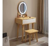 QYYZTQY Dressing Table Set Stool, Desk with Drawers, Dimmable 3 Color Touch Screen Mirror, Cosmetic Furniture Home Bedroom Gift for Girls and Women