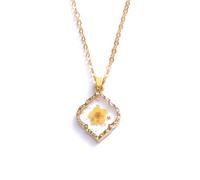 QYYZTQY Dried Pressed Flowers For Women and Girls, Rhombus Natural Hibiscus Petal DaisyPreserved Dried Flower Necklace Colorful, Forget Me Not Necklace