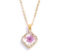QYYZTQY Dried Pressed Flowers For Women and Girls, Rhombus Natural Hibiscus Petal DaisyPreserved Dried Flower Necklace Colorful, Forget Me Not Necklace