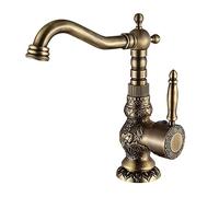 QYYZTQY Easikc Rustic Antique Copper Bathroom Faucet Rotatable Hot Cold Water Tap Solid Brass Lavatory Mixer Carved for Washbasin & Sink