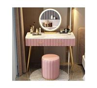 QYYZTQY European Style Vanity with Rounded Mirror Metal Legs 2 Drawers and Cushioned Stool Makeup Dressing Table Set for Multifunctional Use,A,100cm/39.3in