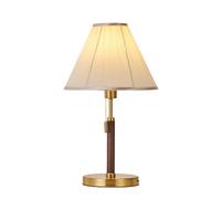 QYYZTQY Fabric Table Lamp Walnut Night Stand Lamp Bedside Desk Light with Pull Cord, Small Table Lamps Gold Metal Desktop Nightstand Lamp for Bedroom Living Room Office Study