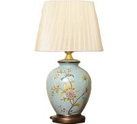 QYYZTQY Farmhouse Rustic Coastal Country Cottage Table Lamps Blue Floral Ceramic Table Lamp Linen Shade Bird Flower Porcelain Bedside Lamp Antique Nightstand Desk Lamp For Bedroom Home Office Entryway