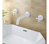 QYYZTQY Fashion Wall Sink Basin Mixer Tap Set Bathroom Spout Faucet with Double Lever in Matt Black/Polished Gold White Heavy Duty Star of Light