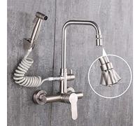 QYYZTQY Faucet Wall Mount Kitchen faucets, 304 Stainless Steel, in-Wall mounting, Hot and Cold, Multi-Function, Pull, Sink Balcony Laundry Faucet-G Belt Spray High Seven Tube swi