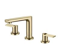 QYYZTQY Faucet with Hot and Cold Water Brass Deck Mounted Bathroom Sink Mixer Tap Creative Double Handle 3 Hole Basin Faucet,Brushed Gold(Brushed Gold)