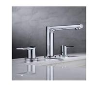 QYYZTQY Faucet with Hot and Cold Water Brass Deck Mounted Bathroom Sink Mixer Tap Creative Double Handle 3 Hole Basin Faucet,Brushed Gold(Chrome)