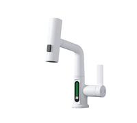 QYYZTQY Faucet with Temperature LED Display Pull out Waterfall Sprayer Tap Hot Cold Mixer for Bathroom & Kitchen (White Finish)