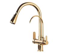 QYYZTQY Faucets,3 Tap with Pull out Spray Brass Rotation Straight Drinking Cold and Hot Water Multifunction 3 Way Taps for Kitchen Sink/D