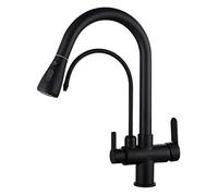 QYYZTQY Faucets,3 Tap with Pull out Spray Brass Rotation Straight Drinking Cold and Hot Water Multifunction 3 Way Taps for Kitchen Sink/Black