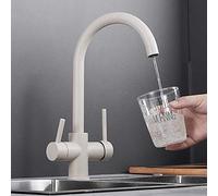 QYYZTQY Faucets,3-Way Kitchen Granite, Beige, Rotating, 2 Levers, Mixer Tap for Osmosis, Drinking Water