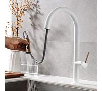 QYYZTQY faucets with Down Sprayer, 2, Pull out, Kitchen Sink, All Copper, Hot and Cold Single Handle Swivel, Faucet-Black(White)
