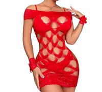 QYYZTQY Fishnet Dress Lingerie Mesh Lace Chemise Women Cut-out Sleeveless Bodysuit See Through Skirt Teddy Nightgown