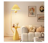 QYYZTQY Floor Lamp Floor Lamp for Living Room, Iron Side Table Lamp with Fabric Shade, Standing Lamps with Table, Tall Table Lamps for Bedroom Office Standing Lamp(Yellow)