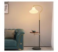 QYYZTQY Floor Lamp Floor Lamp with End Table, Solid Wood Side Table Lamp, Rustic Tall Pole Shelf Reading Standing Light for Farmhouse Bedroom, Living Room, Office Standing Lamp(Black)