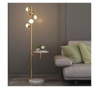 QYYZTQY Floor Lamp Floor Lamp with Shelf, Marble Base Tall Stand Up Light with Wood End Table and Built-in Charging Port for Living Room Sofas Bedroom Standing Lamp(Gold)
