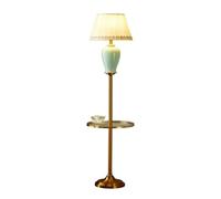 QYYZTQY Floor Lamp Metal/Glass LED Side Table and Floor Lamp Traditional - Vintage Standing Pole Lamp for Living Room, Bedroom and Office - Rustic Upright Floor Light for Home Décor with Fabric Shade