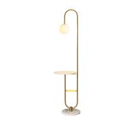 QYYZTQY Floor Lamp Real Marble Based LED ARC Floor Lamp with Marble Bedside Nightstand End Table and Built-in USB Charging Port for Living Room Sofas Bedroom Standing Lamp(Gold)