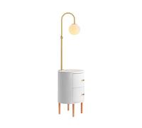 QYYZTQY Floor Lamp Round Smart led nightstand, Desk Lamp with Wireless Charging Pad and USB Port, Nightstand Lamp with 2 Wood Drawers for Bedroom, Living Room, Office Standing Lamp(White)