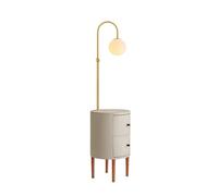 QYYZTQY Floor Lamp Round Smart led nightstand, Desk Lamp with Wireless Charging Pad and USB Port, Nightstand Lamp with 2 Wood Drawers for Bedroom, Living Room, Office Standing Lamp(Gris)