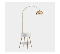 QYYZTQY Floor Lamp Table & Lamp Combo with LED, Desk Lamp with Wireless Charging Pad and USB Port, End Table with Floor Lamp for Bedroom, Living Room, Office Standing Lamp(White)