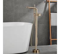 QYYZTQY Freestanding Bathtub Faucet with Handshower Swivel Spout Single Handle Floor Mounted Stylish Gray & Brushed Gold Finish Luxury Bath Tap Set