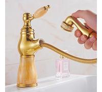 QYYZTQY French Natural Jade Pull-out All Copper Bathroom Basin Hot and Cold Splash proofproof Faucet, Type a, Topaz, Low Style