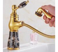 QYYZTQY French Natural Pull-out All-Copper Bathroom Basin Hot and Cold Faucet, a Coffee Jade, Low Model