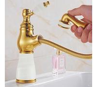 QYYZTQY French Natural Pull-out All Copper Bathroom Basin Hot and Cold Splash proofproof Faucet, Type a, White Jade, Low Style