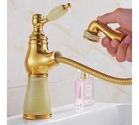 QYYZTQY French Natural Pull-out All Copper Bathroom Basin Hot and Cold splashproof Faucet, Type a, Green Jade, Low Style