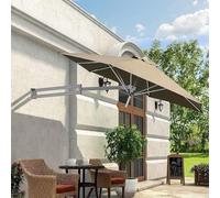 QYYZTQY FT Wall Mounted Patio Parasol Umbrella with Aluminium Pole, Outdoor Tilting Sunshade for Garden, Balcony Yard, Waterproof Fade-Resistant (Red - (Khaki 7.2ft/2.2m)