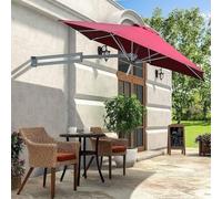 QYYZTQY FT Wall Mounted Patio Parasol Umbrella with Aluminium Pole, Outdoor Tilting Sunshade for Garden, Balcony Yard, Waterproof Fade-Resistant - (Red 7.2ft/2.2m)