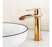 QYYZTQY Full Copper Black Ancient Waterfall Faucet Hot and Cold Table Upper Stage Lower Basin Vintage Faucet Nordic Style Basin, Gold High with Hot and Cold Pipes