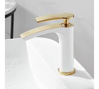 QYYZTQY Full Copper Household Waterfall Toilet Cabinet washbasin Wash countertop Basin Hot and Cold Faucet, White Gold Dwarf