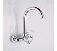 QYYZTQY Full Into Hot and Cold Water Mixer Copper Body Mixing Valve Hanging Wall Kitchen Sink Faucet Single Rotatable,Hand Up(Down The Handle)