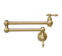 QYYZTQY Gold Brass Wall Mounted Kitchen Faucet with Foldable Spout and Double Joint Swing Arms