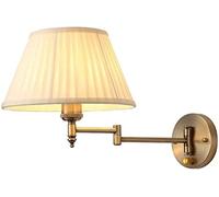 QYYZTQY Gold Swing Arm Wall Lamp, Indoor LED Wall Light with Fabric Shade, Adjustable Wall, Decorative Lighting Fixtures for Bedroom Bedside Living Room Hallway Hotel, E27 Base
