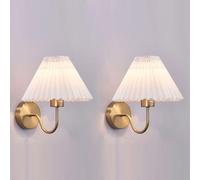 QYYZTQY Gold Wall Sconces Sets of 2, Pleated Fabric Wall Lamp Bedside Wall Light Bathroom Dresser Vanity Light Hardwired Wall Lighting for Bedroom Living Room Hallway Kitchen