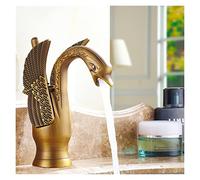 QYYZTQY Golden Classic Bathroom Basin Faucet High Optional Bird Shape Bubbler Gentle Effluent Hot and Cold Water Mixer Taps Drain Assembly(Antique Brass Short)