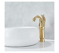 QYYZTQY Golden Classic Bathroom Basin Faucet High Short Optional Bird Shape Bubbler Gentle Effluent Hot and Cold Water Mixer Taps Drain Assembly(Golden Tall)