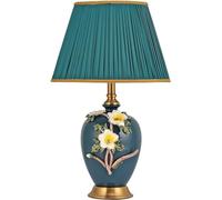 QYYZTQY Green Ceramic Bedside Table Lamp Chinese styleDesk Lamp with White Drum Fabric Shade Green LED Home Desk Lamp for Living Room Bedroom Nightstand House Home Office