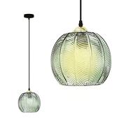 QYYZTQY Green Pendant Lighting Island Lights for Kitchen Striped Glass Lampshade Mid-Century Chandeliers Pumpkin Hanging Lights for Bedroom Living Room Kitchen Island(5.9in) Made in China