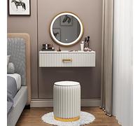 QYYZTQY Hanging Dressing Table with Mirror Lights 3 Color Touch Screen Lighted Vanity Desk Set for Women,Beige,60CM