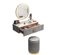 QYYZTQY Hanging Dressing Table with Mirror Lights 3 Color Touch Screen Lighted Vanity Desk Set for Women,Grey,50CM