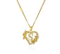 QYYZTQY Heart Initial Necklace For Women, Zircon Flower Heart Initials Necklaces Heart Lover K L M N O P Q R S T Letter Chain Collar Necklace, Heart Necklace with Initial