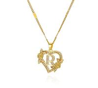 QYYZTQY Heart Initial Necklace For Women, Zircon Flower Heart Initials Necklaces Heart Lover K L M N O P Q R S T Letter Chain Collar Necklace, Heart Necklace with Initial