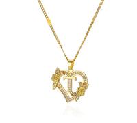 QYYZTQY Heart Initial Necklace For Women, Zircon Flower Heart Initials Necklaces Heart Lover K L M N O P Q R S T Letter Chain Collar Necklace, Heart Necklace with Initial