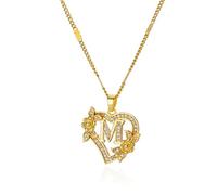QYYZTQY Heart Initial Necklace For Women, Zircon Flower Heart Initials Necklaces Heart Lover K L M N O P Q R S T Letter Chain Collar Necklace, Heart Necklace with Initial