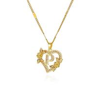 QYYZTQY Heart Initial Necklace For Women, Zircon Flower Heart Initials Necklaces Heart Lover K L M N O P Q R S T Letter Chain Collar Necklace, Heart Necklace with Initial