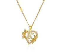 QYYZTQY Heart Initial Necklace For Women, Zircon Flower Heart Initials Necklaces Heart Lover K L M N O P Q R S T Letter Chain Collar Necklace, Heart Necklace with Initial